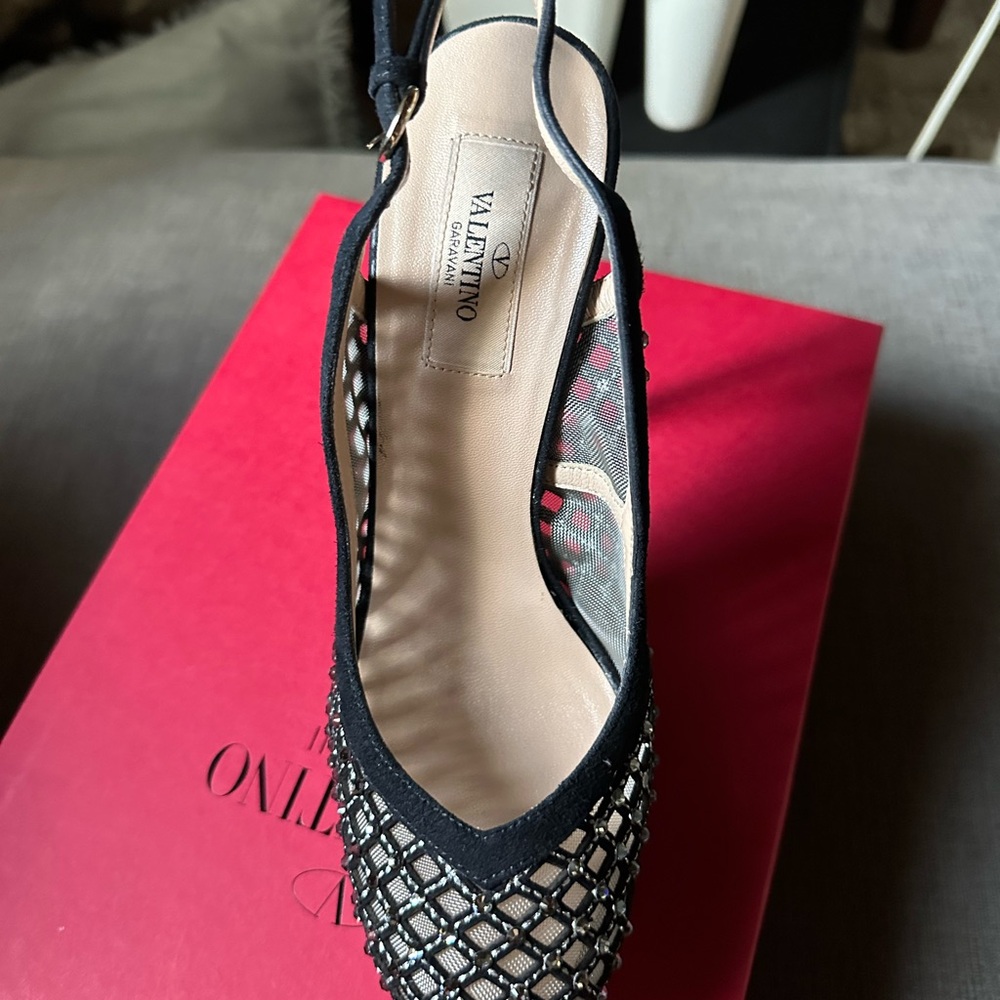 Valentino Black Mesh Slingback Heels